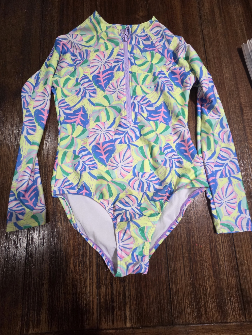 wonder nation Girls Long Sleeve Rash Guard One-Piece - Pink, Blue, Green, Yellow